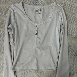 Hollister white button long sleeve crop top